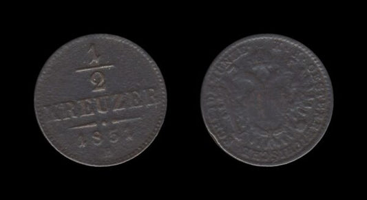 Austria-Hungary Austro-Ugarska Austria 1/2 Kreutzer 1851 B