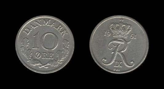 Denmark Danska 10 Ore 1961 – Frederik IX