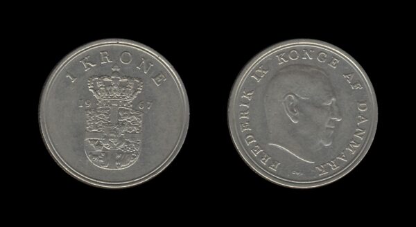 Denmark Danska 1 Krone 1967 – Frederick IX