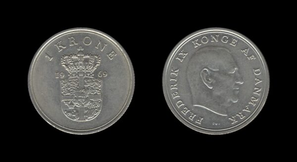 Denmark Danska 1 Krone 1969 – Frederick IX