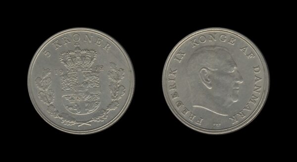 Denmark Danska 5 Kroner 1972 – Frederick IX