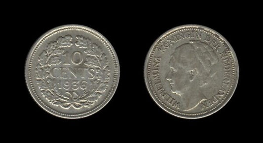 Netherlands Nizozemska 10 Cents 1936 – Wilhelmina