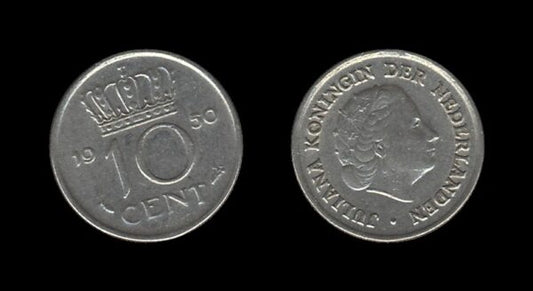 Netherlands Nizozemska 10 Cents 1950 – Juliana