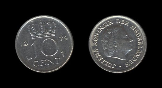 Netherlands Nizozemska 10 Cents 1974 – Juliana