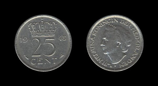 Netherlands Nizozemska 25 Cents 1948 – Wilhelmina