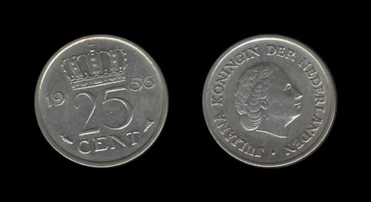 Netherlands Nizozemska 25 Cents 1956 – Juliana