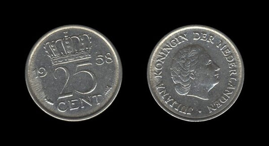 Netherlands Nizozemska 25 Cents 1958 – Juliana