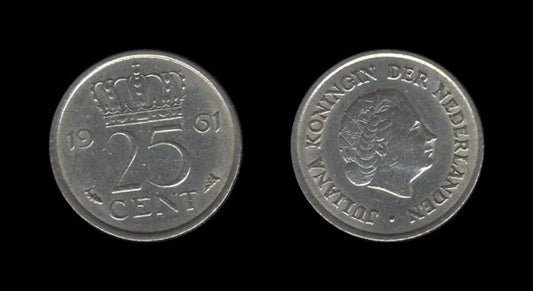 Netherlands Nizozemska 25 Cents 1961 – Juliana