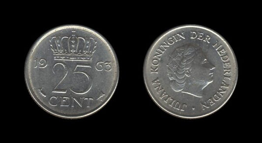 Netherlands Nizozemska 25 Cents 1963 – Juliana