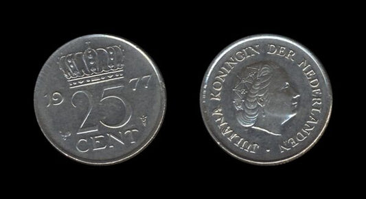 Netherlands Nizozemska 25 Cents 1977 – Juliana