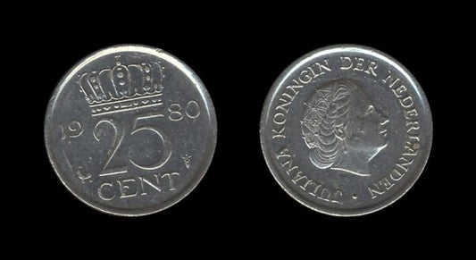 Netherlands Nizozemska 25 Cents 1980 – Juliana