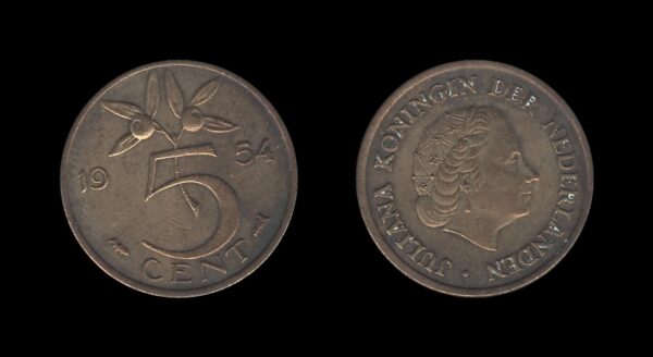 Netherlands Nizozemska 5 Cents 1954 – Juliana