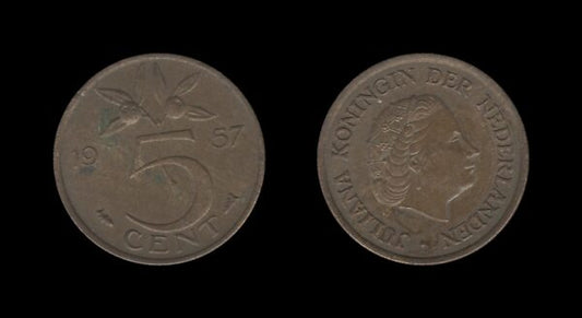 Netherlands Nizozemska 5 Cents 1957 – Juliana