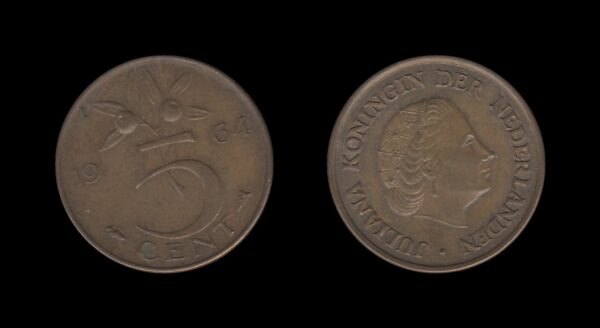 Netherlands Nizozemska 5 Cents 1964 – Juliana