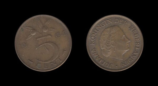 Netherlands Nizozemska 5 Cents 1964 – Juliana