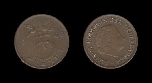 Netherlands Nizozemska 5 Cents 1966 – Juliana