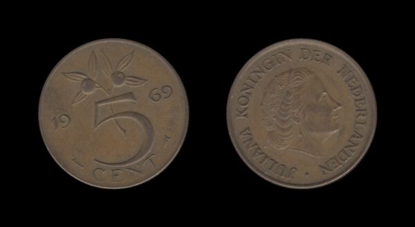 Netherlands Nizozemska 5 Cents 1969 – Juliana