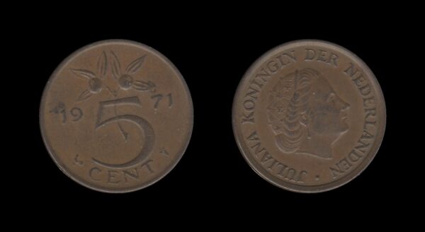 Netherlands Nizozemska 5 Cents 1971 – Juliana