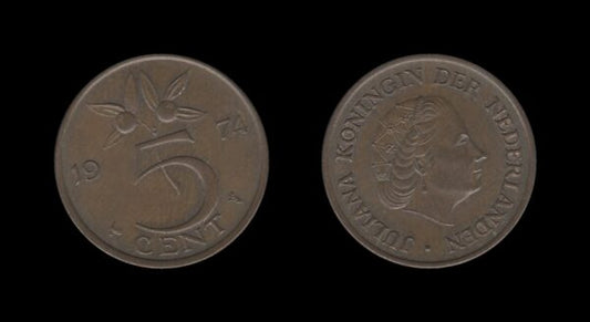 Netherlands Nizozemska 5 Cents 1974 – Juliana