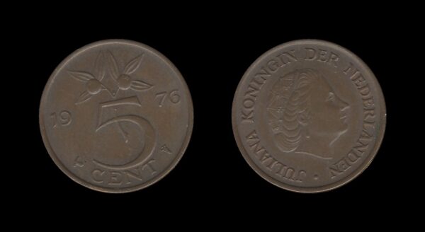 Netherlands Nizozemska 5 Cents 1976 – Juliana