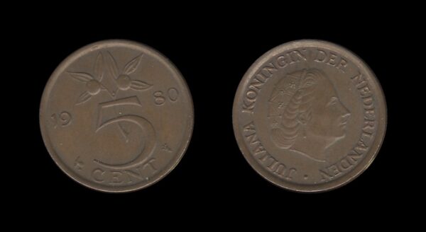 Netherlands Nizozemska 5 Cents 1980 – Juliana