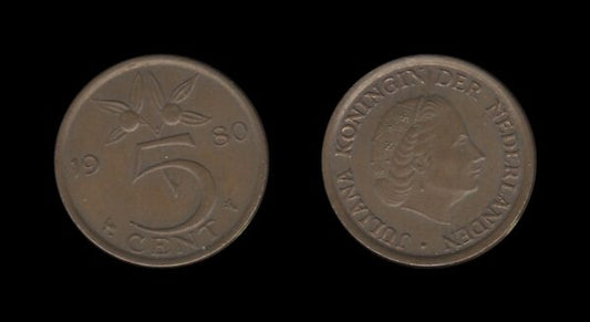 Netherlands Nizozemska 5 Cents 1980 – Juliana