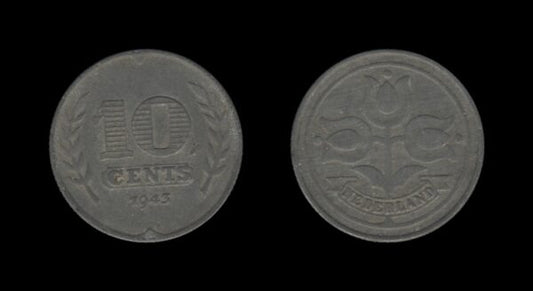 Netherlands Nizozemska 10 Cents 1943 – German Occupation