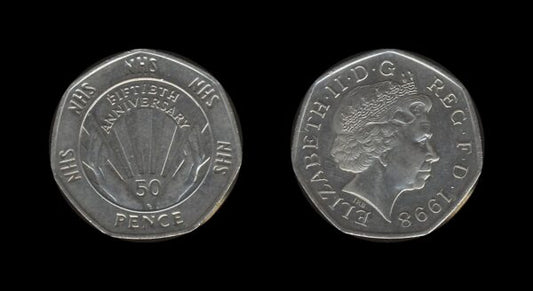 United Kingdom Velika Britanija 50 Pence 1998 – NHS 50th Anniversary – Elizabeth II