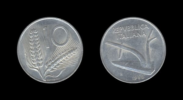 Italy Italija 10 Lire 1968