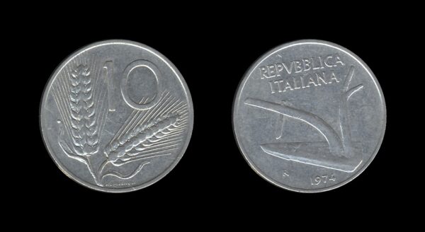 Italy Italija 10 Lire 1974