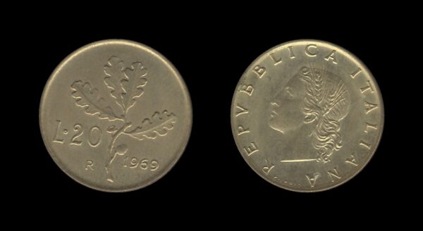 Italy Italija 20 Lire 1969