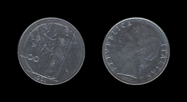 Italy Italija 100 Lire 1991