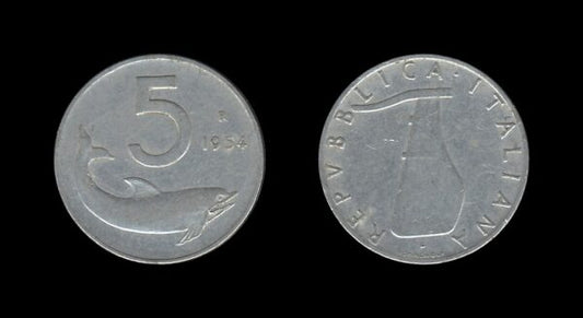 Italy Italija 5 Lire 1954