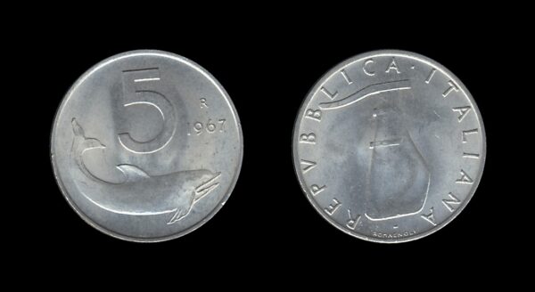 Italy Italija 5 Lire 1967