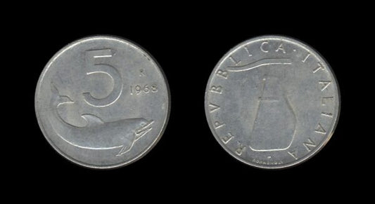 Italy Italija 5 Lire 1968