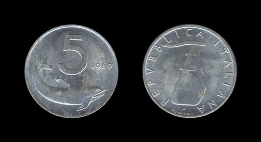 Italy Italija 5 Lire 1969