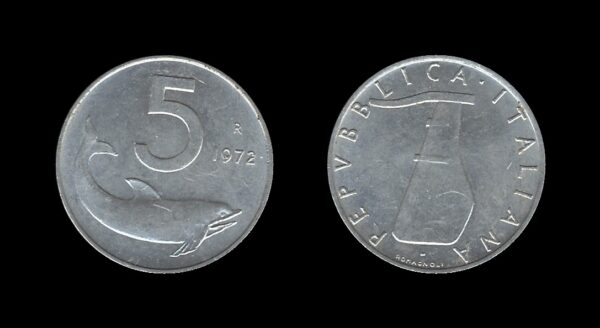 Italy Italija 5 Lire 1972