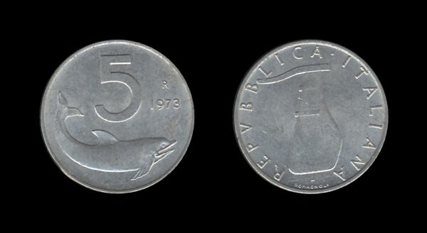 Italy Italija 5 Lire 1973