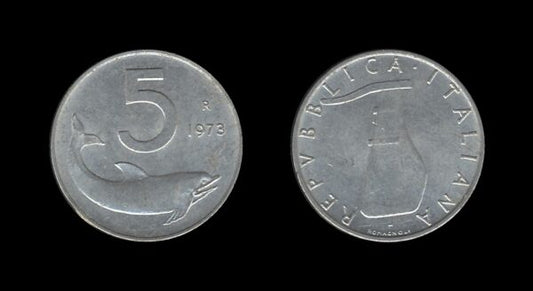 Italy Italija 5 Lire 1973