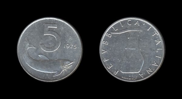 Italy Italija 5 Lire 1975