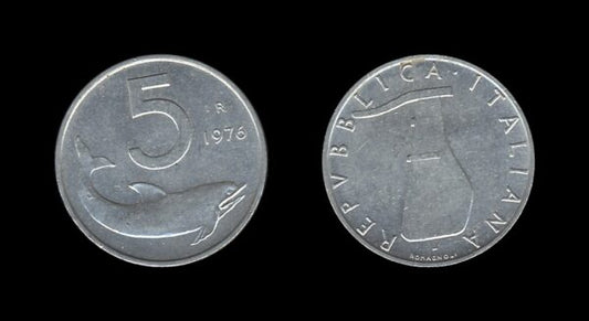 Italy Italija 5 Lire 1976