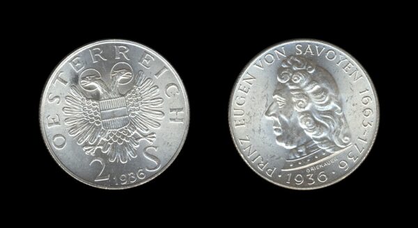 Austria Austrija 2 Schilling 1936 – Prince Eugen of Savoy