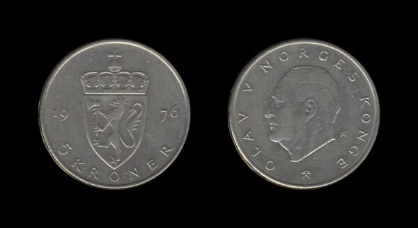 Norway Norveška 5 Kroner 1976 – Olav V