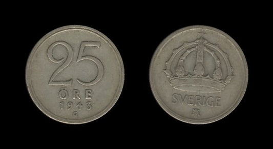 Sweden Švedska 25 Ore 1943 – Gustaf V