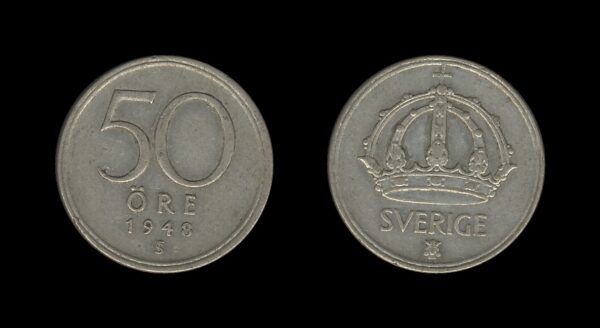 Sweden Švedska 50 Ore 1948 – Gustaf V