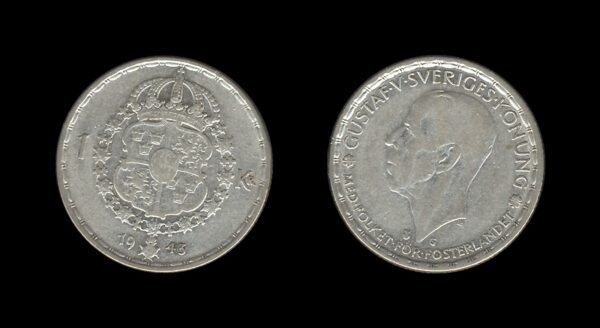 Sweden Švedska 1 Krona 1943 – Gustaf V