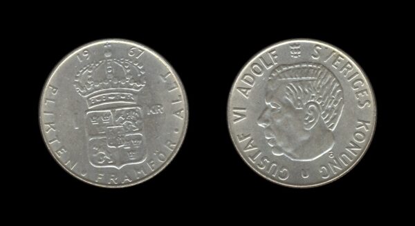 Sweden Švedska 1 Krona 1967 – Gustaf VI Adolf