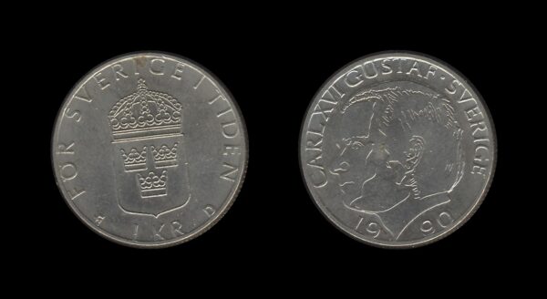 Sweden Švedska 1 Krona 1990 – Carl XVI Gustaf