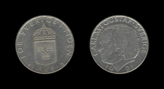 Sweden Švedska 1 Krona 1991 – Carl XVI Gustaf