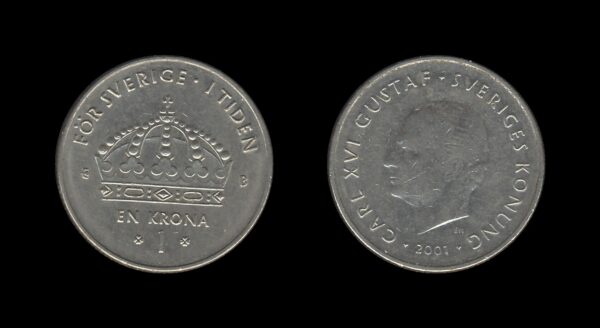 Sweden Švedska 1 Krona 2001 – Carl XVI Gustaf